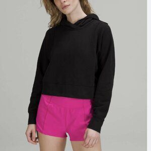 Lululemon Loungeful Cropped Hoodie Pullover Black Cotton Blend Fleece Size 8